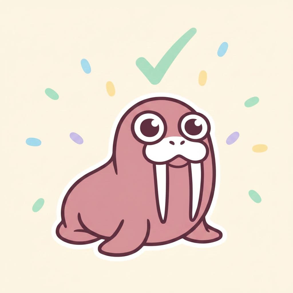 A happy walrus with a checkmark